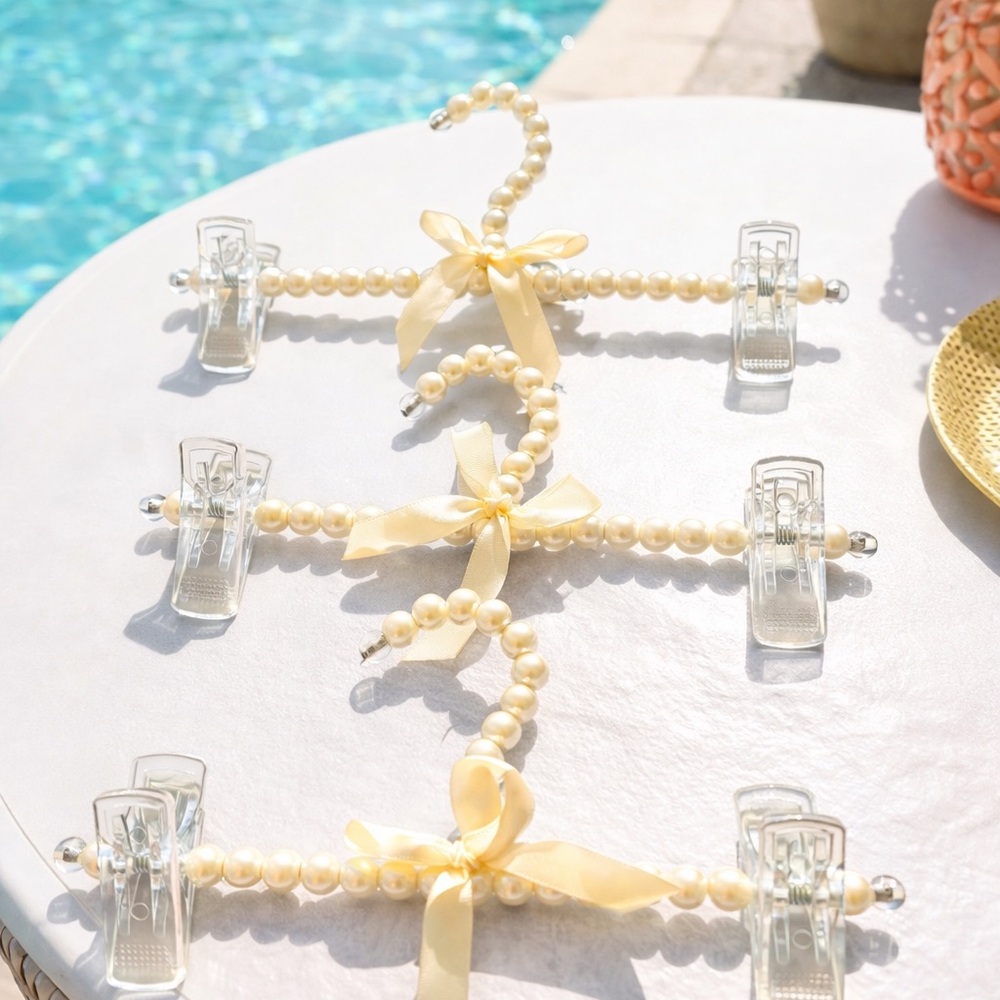 Chic little girl kids Pearl Hangers with Yellow Bows
